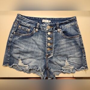 Rue21 Light Blue Button-Fly Distressed Denim Shorts